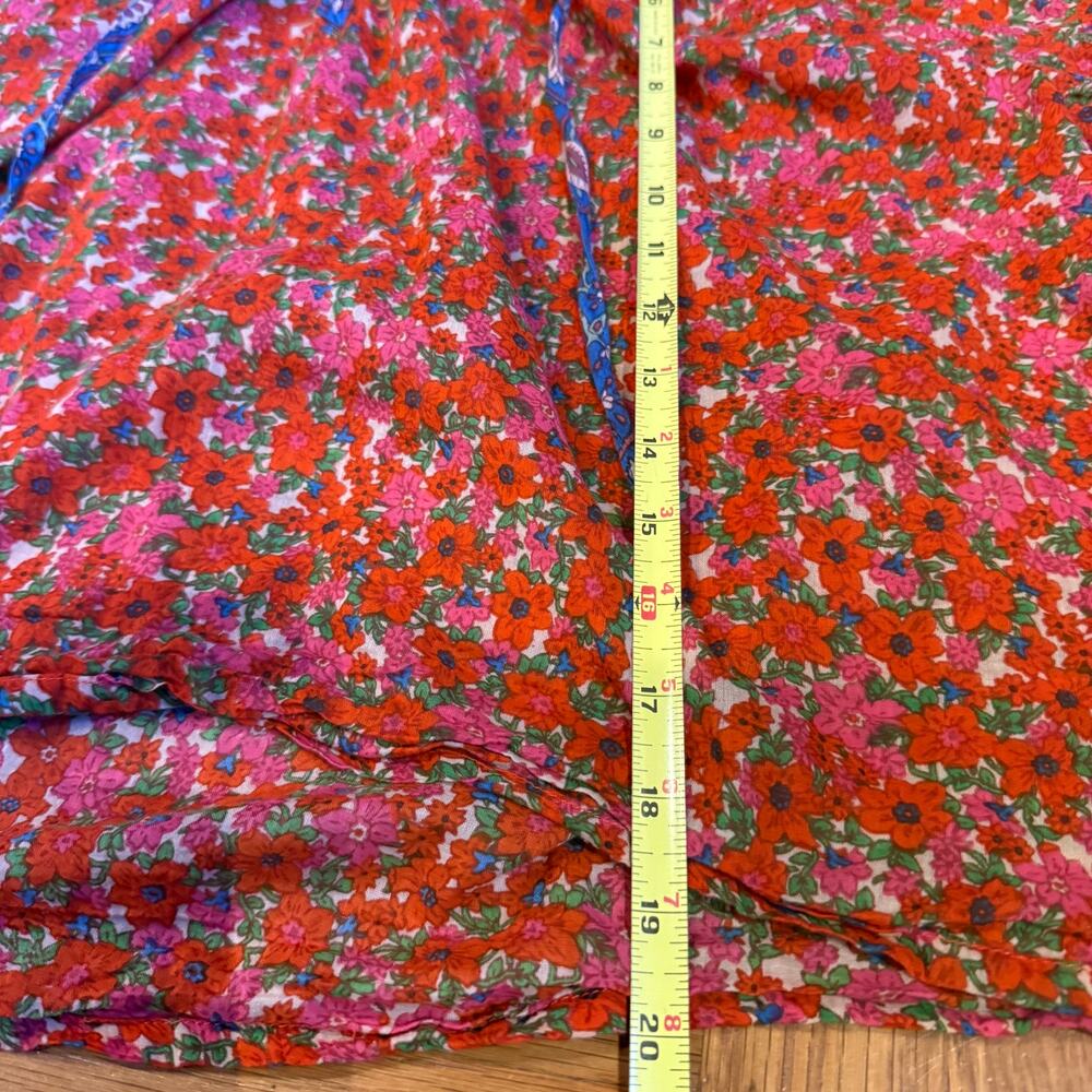 Natural Life Floral Peasant Blouse Medium Boho Red Pink Blue Tie Puff Sleeve M - Picture 4 of 5